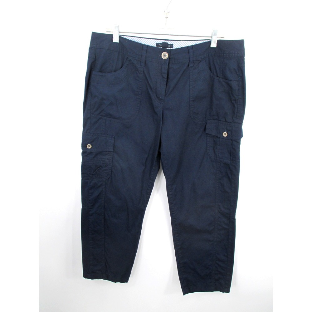 Tommy Hilfiger Women 14 Blue Cropped Chino Cargo Pants Navy Cotton Khakis